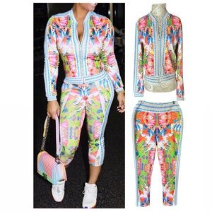 Sexy Floral Stretch 2 Piece Womem's Tracksuit Jumpsuit Hot Baddie Size Large